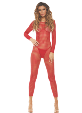 Bodystocking rouge ouvert à l'entrejambe - REN7108-RED
